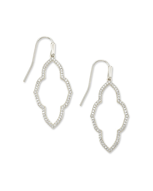 KENDRA SCOTT Abbie Silver Small Open Frame Earrings in White Crysta