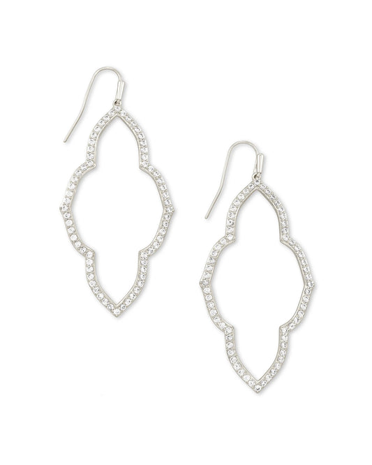 KENDRA SCOTT Abbie Silver Open Frame Earrings in White Crystal