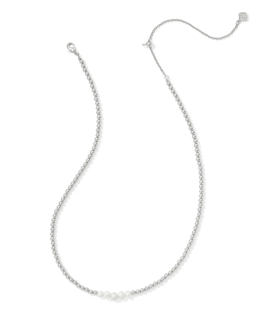 KENDRA SCOTT Eve Silver Beaded Strand Necklace in White Pearl