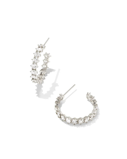 KENDRA SCOTT Cailin Silver Crystal Hoop Earrings in White Crystal