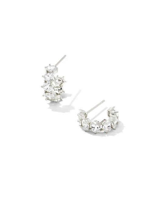 KENDRA SCOTT Cailin Silver Huggie Earrings in White Crystal