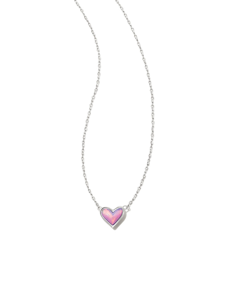 KENDRA SCOTT Framed Ari Heart Silver Short Pendant Necklace in Lilac Oplscnt Resin