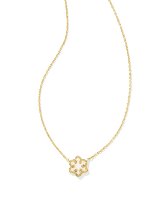 KENDRA SCOTT Snowflake Gold Short Pendant Necklace in White Kyocera Opal