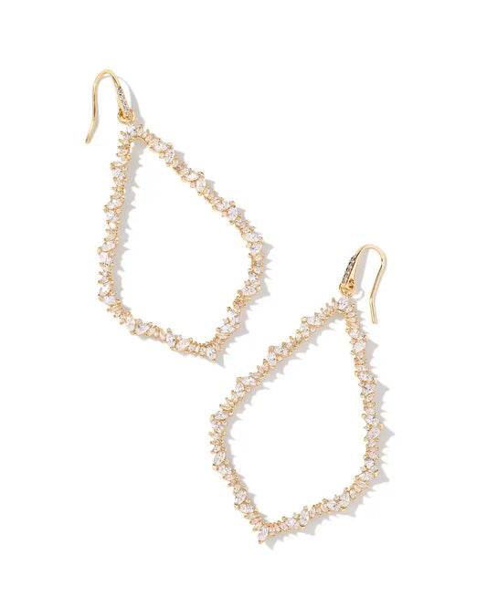 KENDRA SCOTT Sophee Gold Crystal Open Frame Earrings in White Crystal