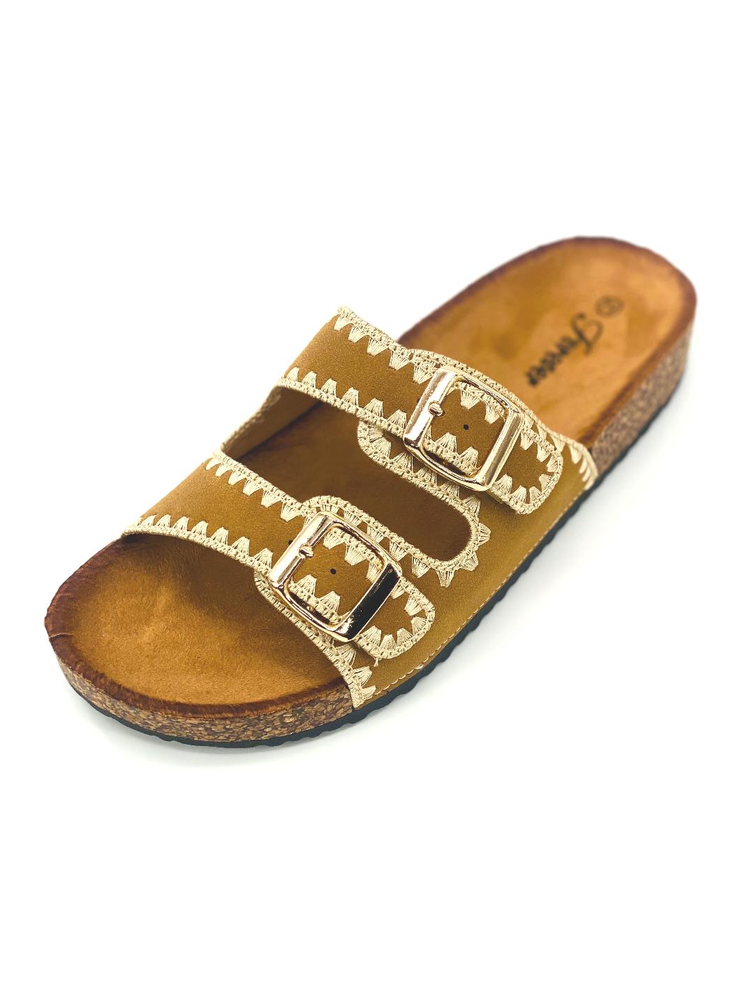 Berk Blanket Stitching Edge Design Double Strap Slide Sandal