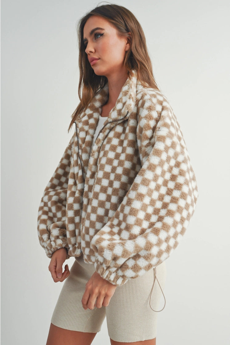 Fall Winter Checker Teddy Fall Jacket