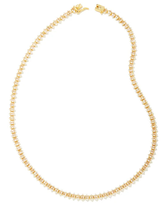 KENDRA SCOTT Larsan Silver Tennis Necklace in White Crystal