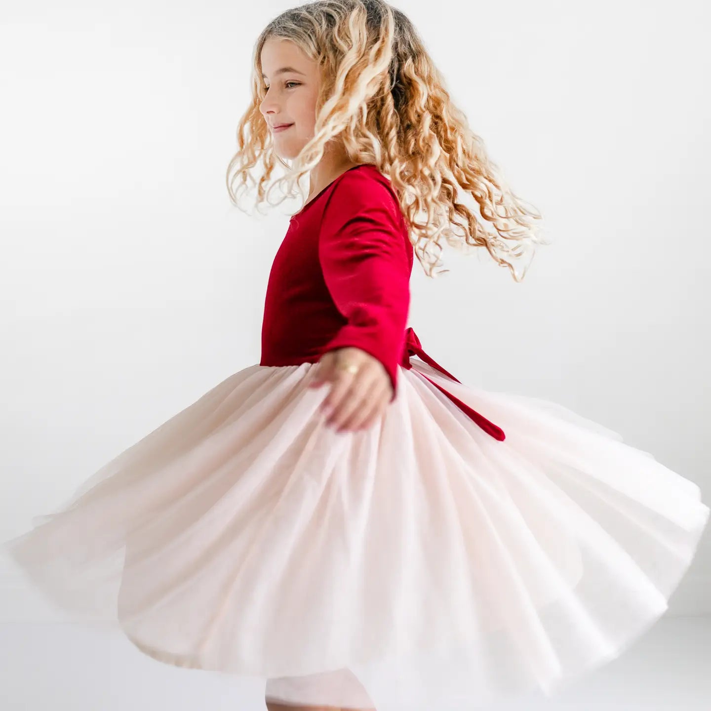 Girls Red Velvet Tulle Fancy Holiday Winter Party Dress