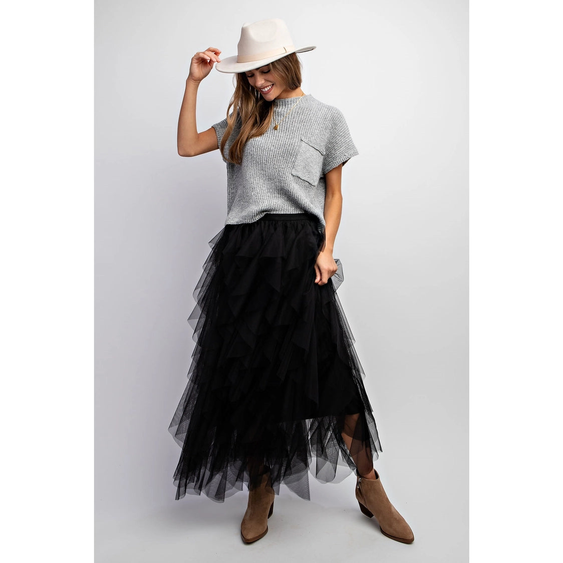 Cascading Tulle Mesh Layered Max Skirt