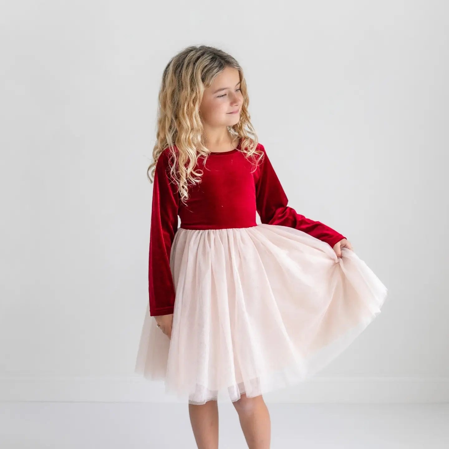 Girls Red Velvet Tulle Fancy Holiday Winter Party Dress