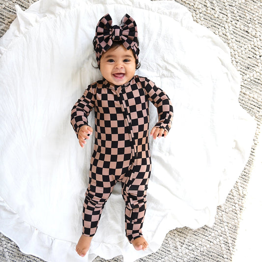 Gigi and Max Bentley Zip Checks Bamboo One Piece 2 Way Zipper Baby Outfit