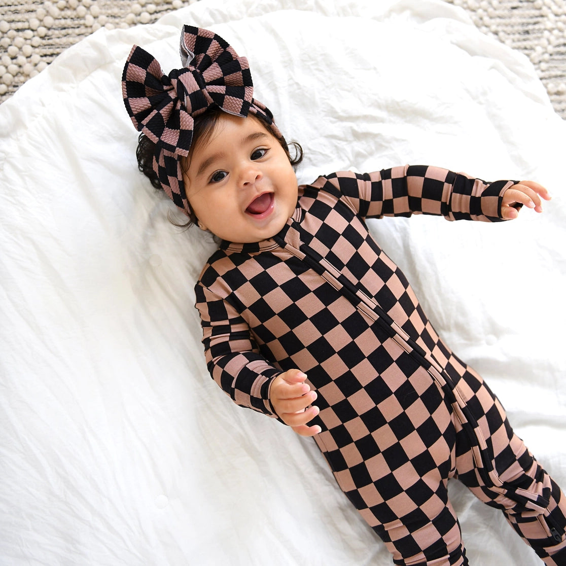 Gigi and Max Bentley Zip Checks Bamboo One Piece 2 Way Zipper Baby Outfit