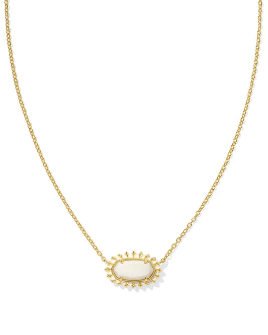 KENDRA SCOTT Elisa Gold Color Burst Frame Short Pendant Necklace in White