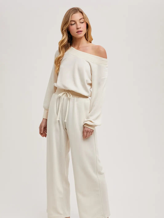 Wide Neck Off the Shoulder Knit Jumpsuit