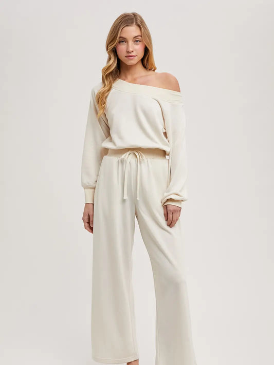 Wide Neck Off the Shoulder Knit Jumpsuit