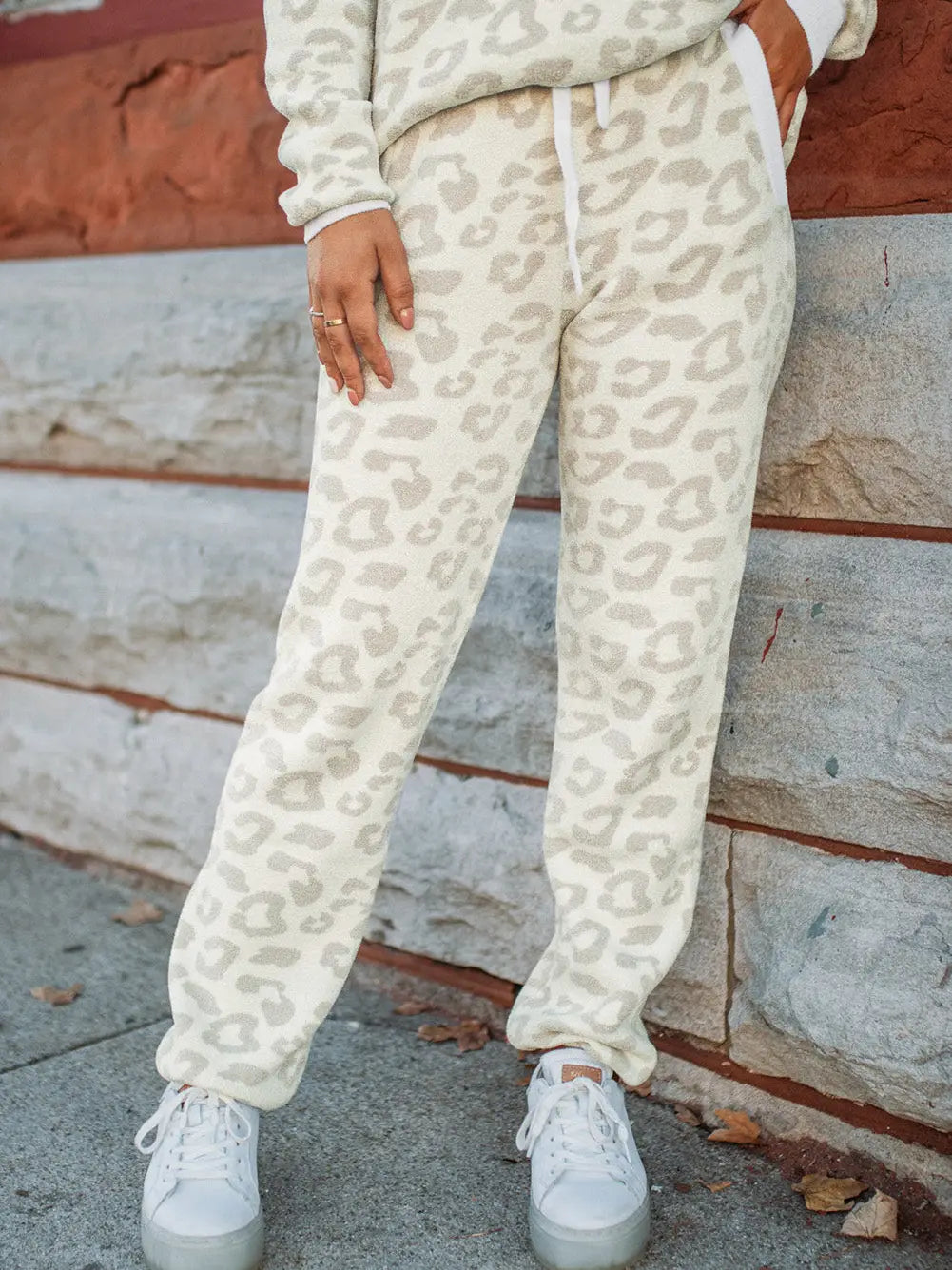 White Leopard Pullover and Drawstring Pants Lounge Set