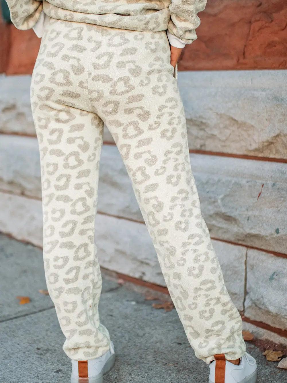 White Leopard Pullover and Drawstring Pants Lounge Set