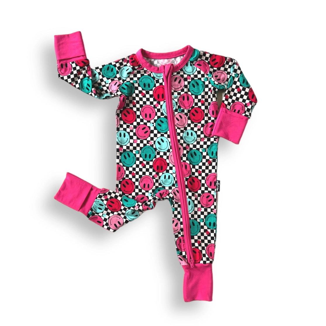 Zip Romper - Pink Check Smile