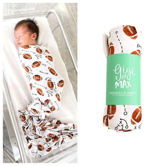 Brady Football Swaddle Bamboo Baby Blanket