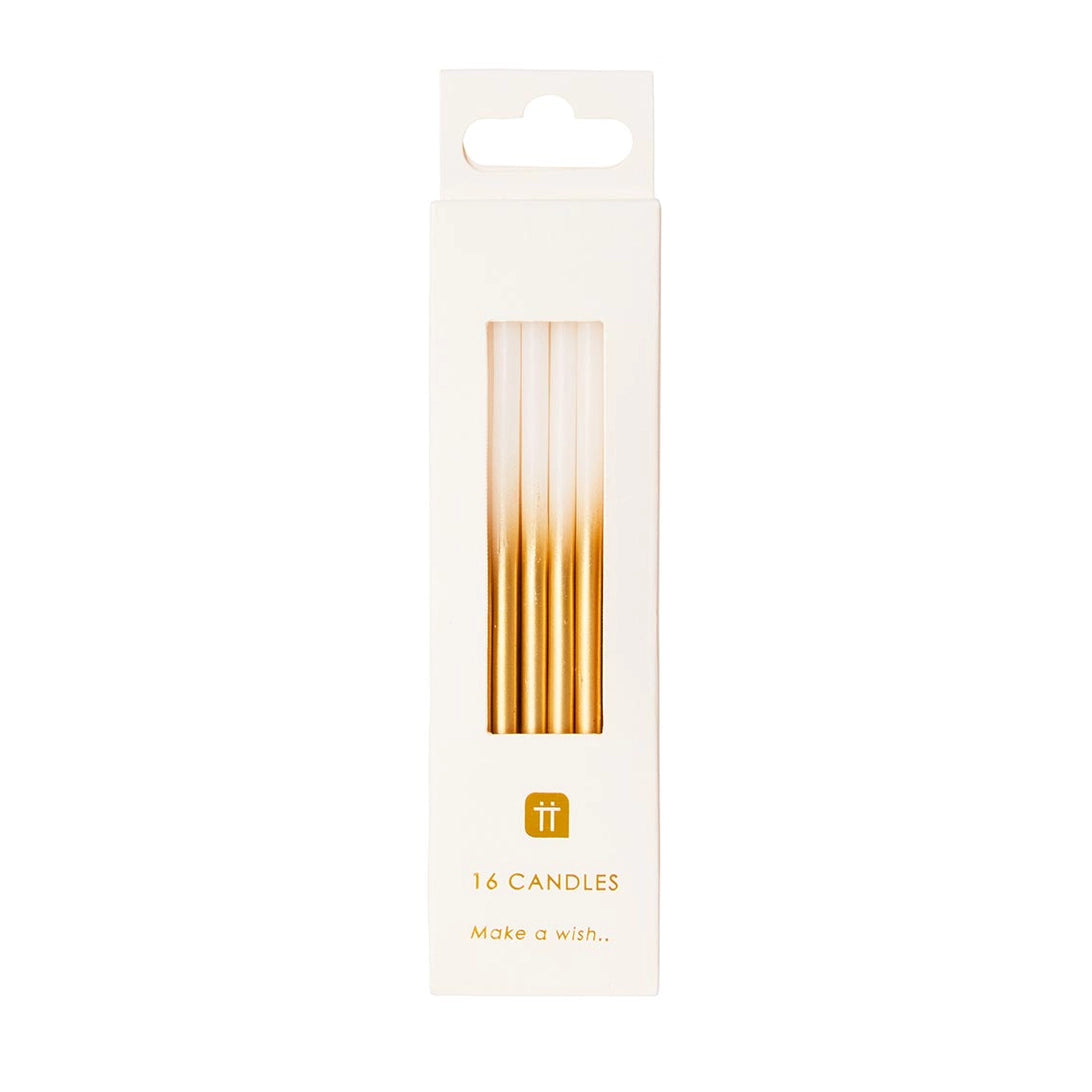 White & Gold Candles - 16 Pack | Birthday Party