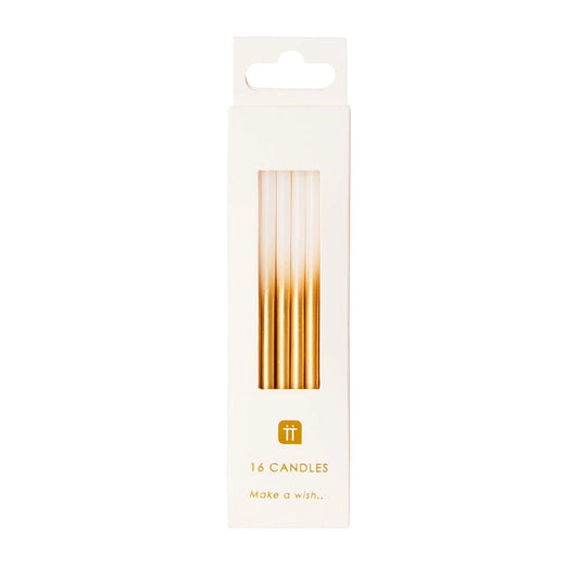 White & Gold Candles - 16 Pack | Birthday Party