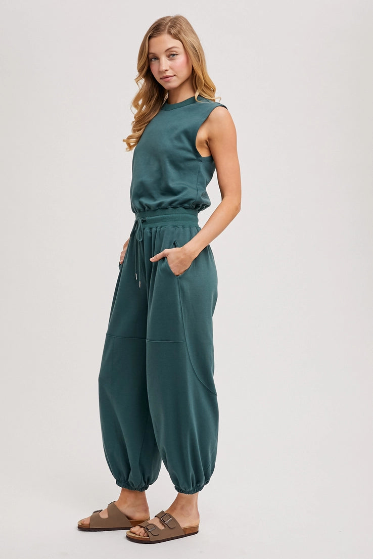 Drawstring Waist Sleeveless Jumpsuit