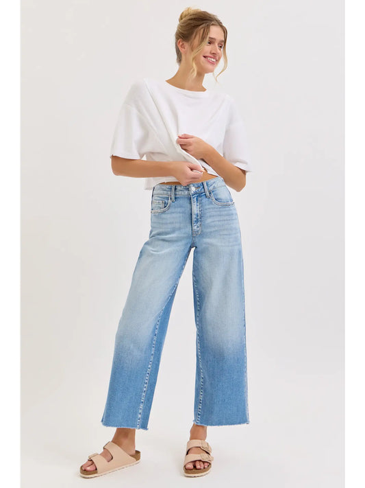 CELLO High Rise Crop Wide Leg with Raw Hem