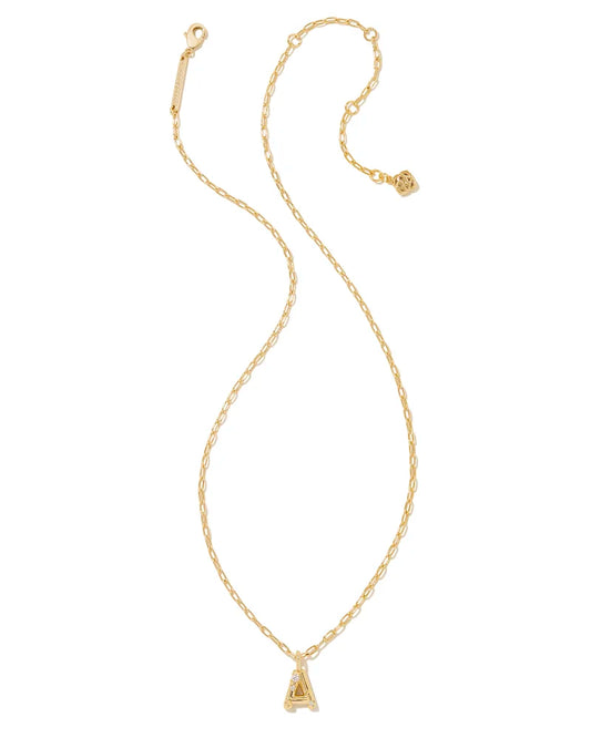 KENDRA SCOTT Crystal Letter A Gold Short Pendant Necklace in White Crystal