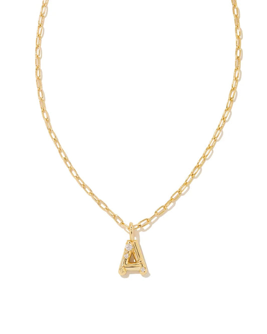 KENDRA SCOTT Crystal Letter A Gold Short Pendant Necklace in White Crystal