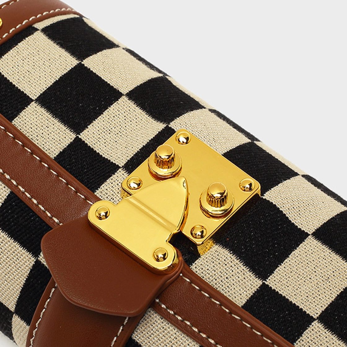 Simple Checkerboard Shape Shoulder Round BAG