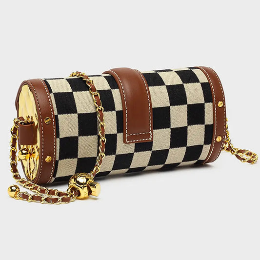 Simple Checkerboard Shape Shoulder Round BAG