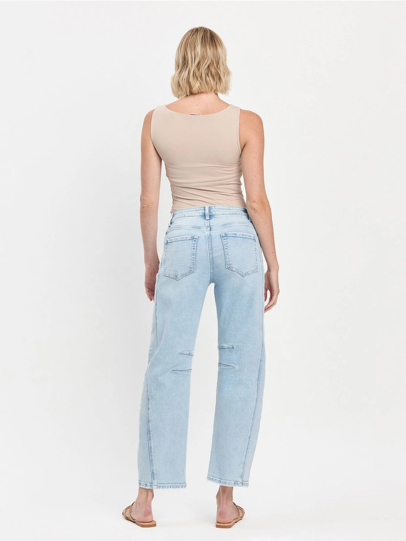 High Rise Light Wash Barrel Leg Jeans