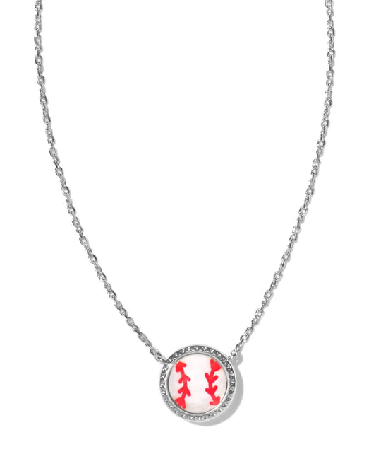 KENDRA SCOTT Baseball Silver Short Pendant Necklace in Ivory Mother-of-Pearl