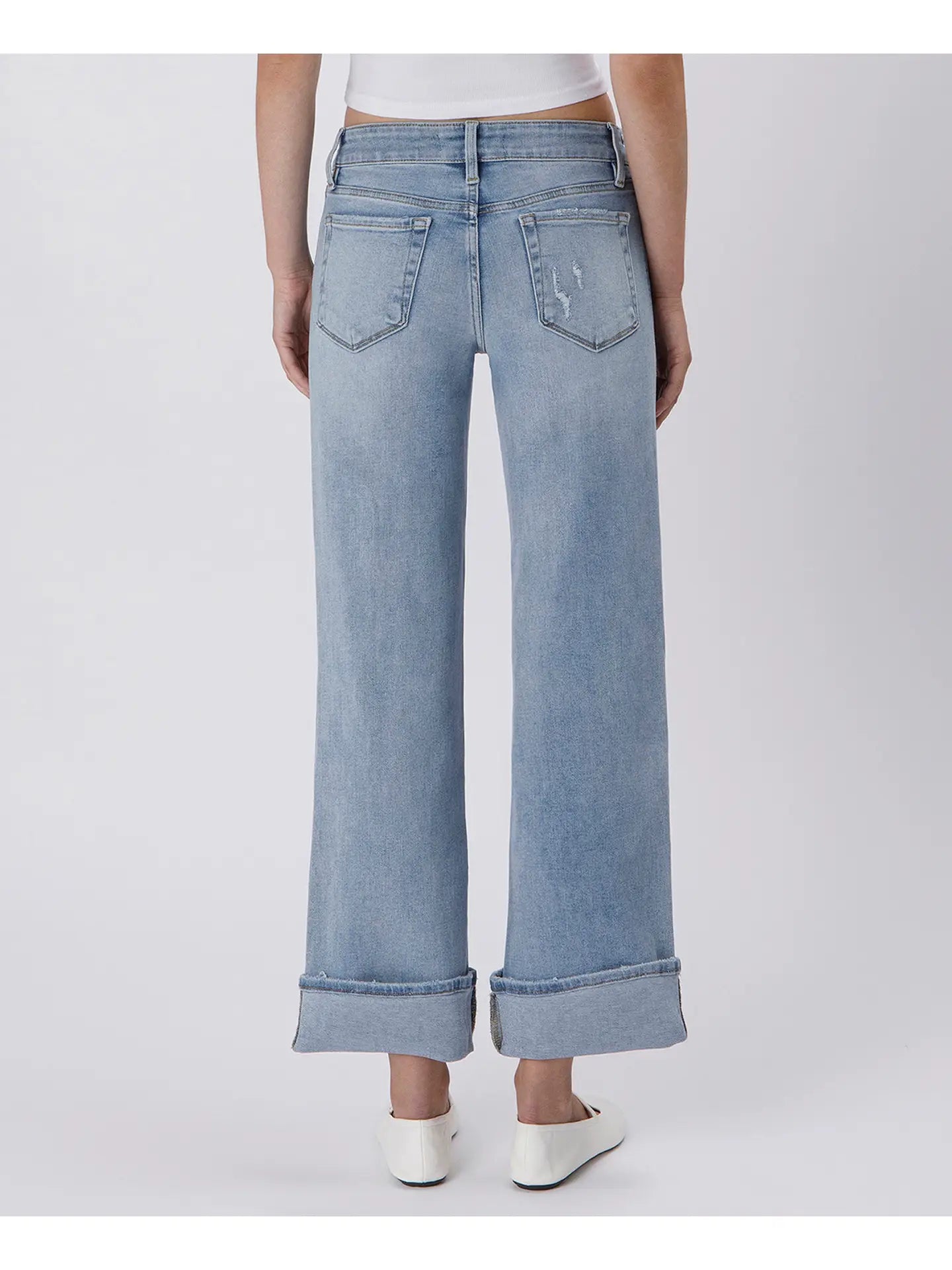 Mid Rise Cuffed Ankle Wide Jeans Lovervet by VERVET