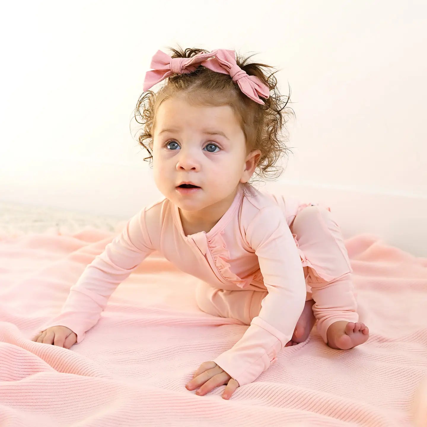 Gigi and Max Light Pink Ruffle Zip Bamboo Keepsake 2-Way Zip Baby Outfit
