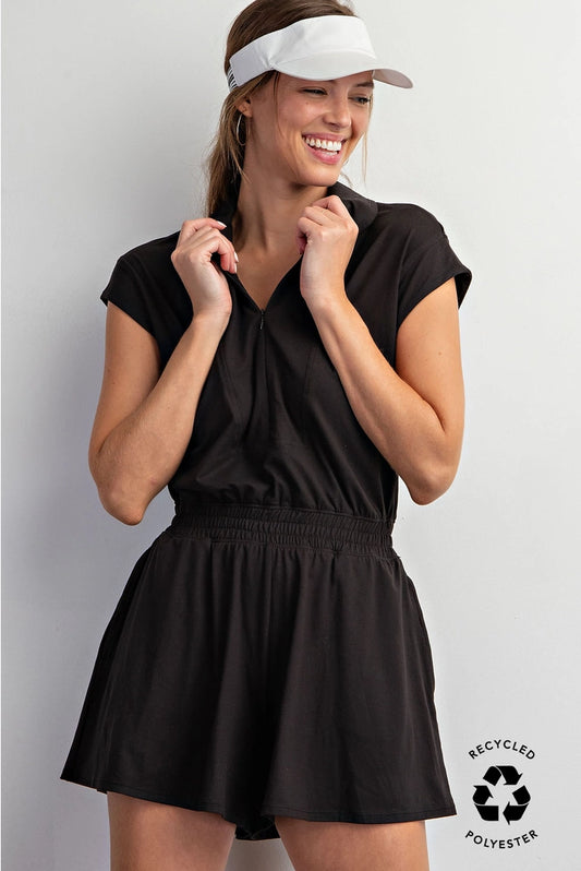 Butter Short Sleeve Quarter Zip Romper