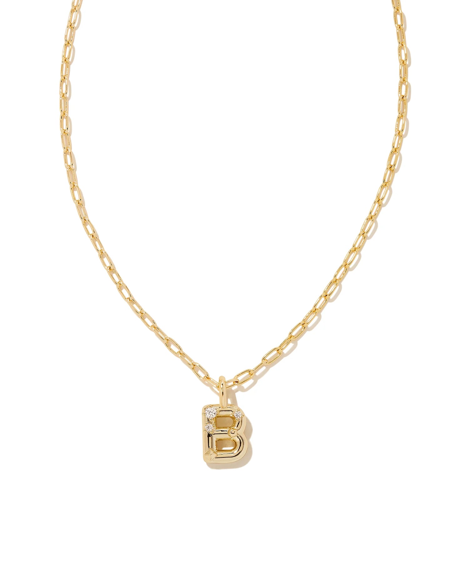 KENDRA SCOTT Crystal Letter B Gold Short Pendant Necklace in White Crystal