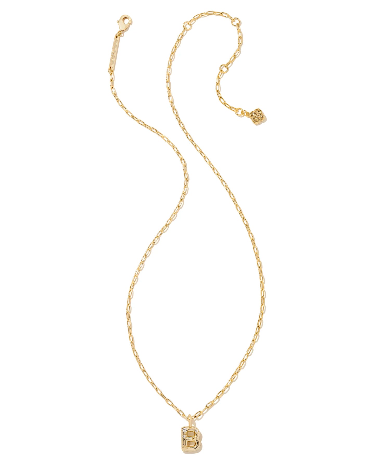 KENDRA SCOTT Crystal Letter B Gold Short Pendant Necklace in White Crystal