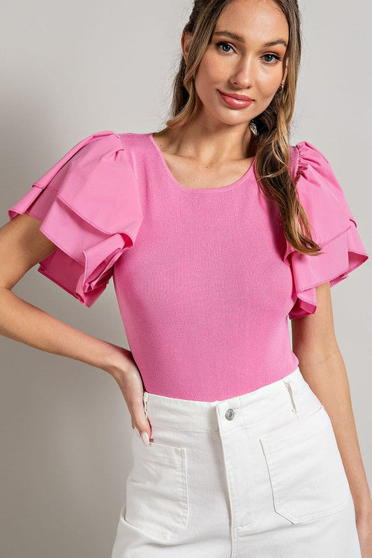 RUFFLE SLEEVE SWEATER BODYSUIT