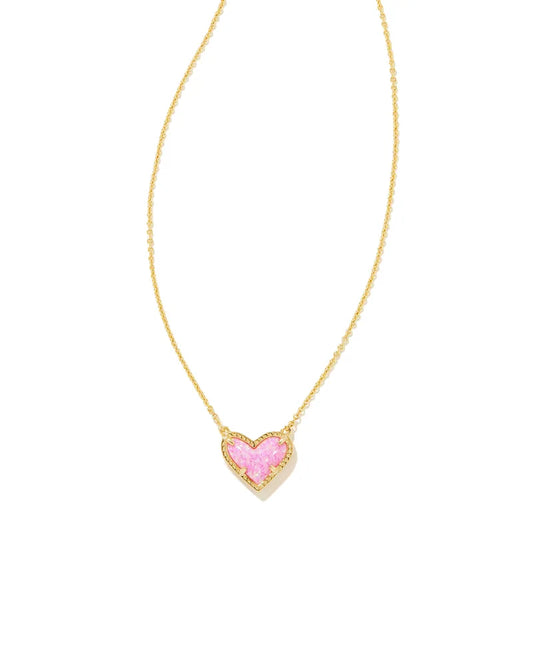 Ari Heart Gold Pendant Necklace in Bubblegum Pink Opal