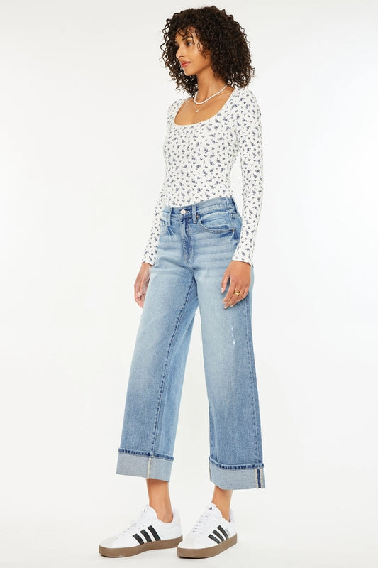 Kan Can High Rise Cropped Wide Leg JEANS