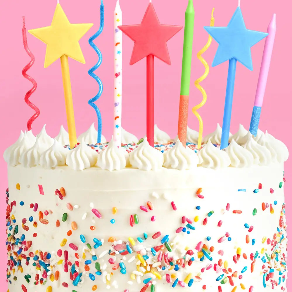 Whimsy Novelty Birthday Candles | 14 Pc Glitter Star Set