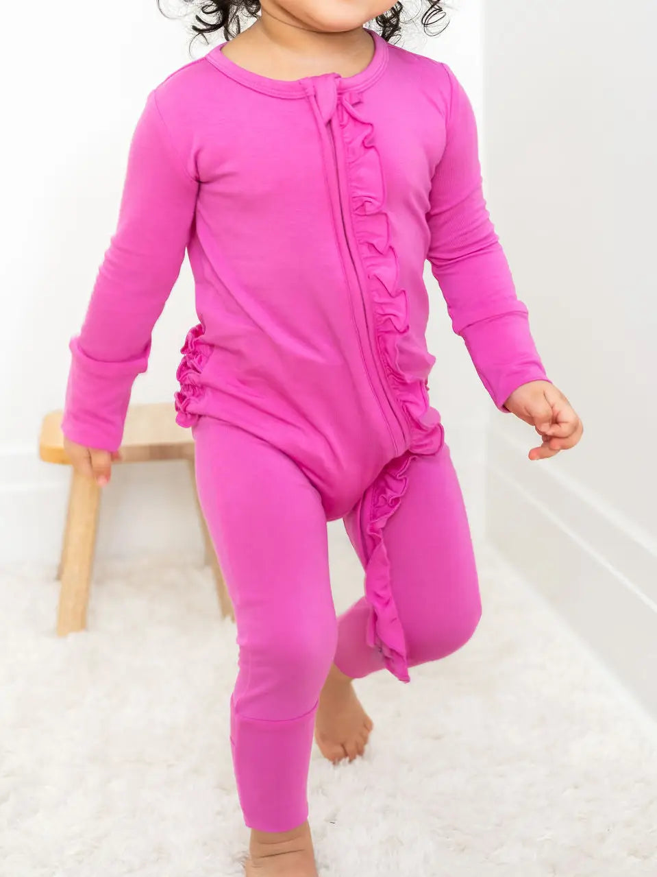 Korrie Pink Bamboo Ruffle Convertible Footie