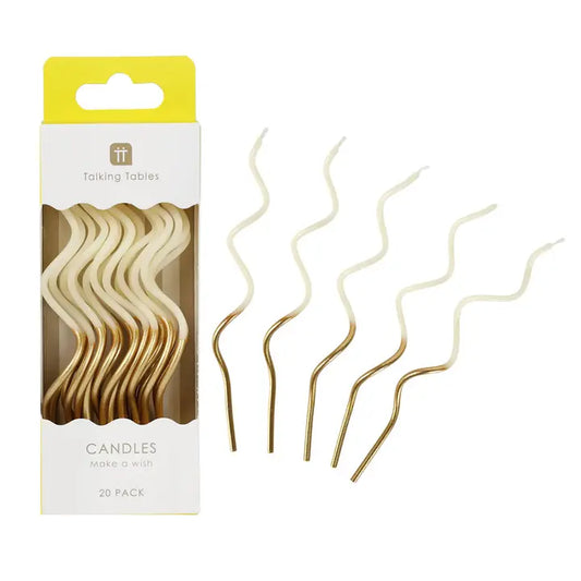 Gold & White Twist Birthday Candles - 20 Pack