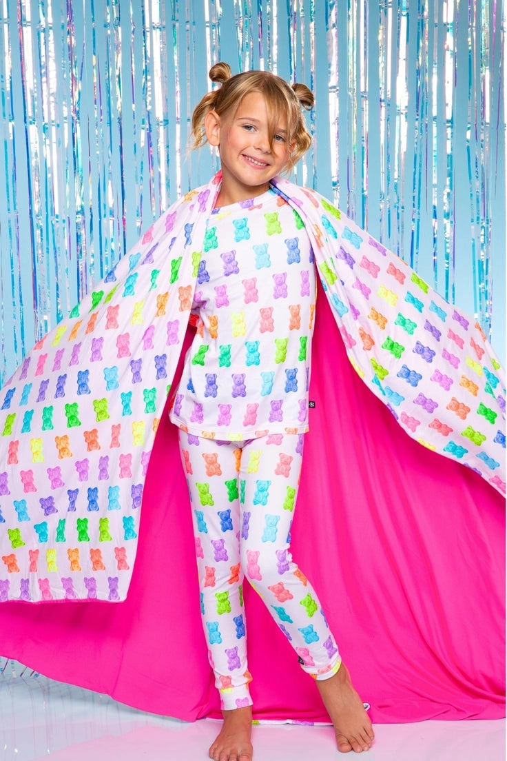 Simply Soft Reversible Blanket Lilac Rainbow Gummy Bear