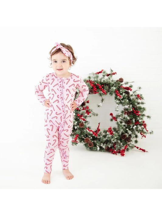 Candy Cane Lane Christmas Bamboo Ruffle Convertible Footie - Pink