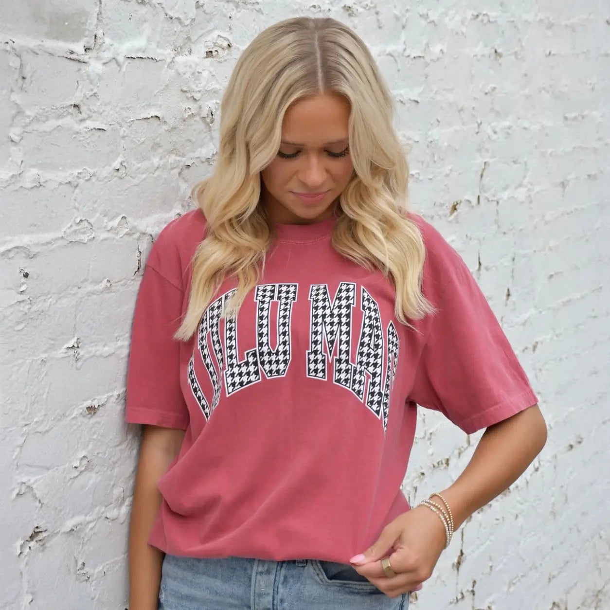 Houndstooth Adult Crimson Comfort Colors Tee