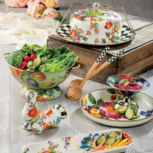 Enamel Cake Carrier White Flower Market