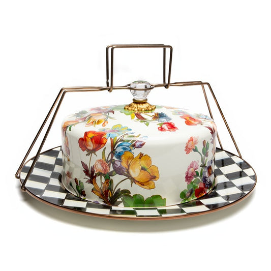 Enamel Cake Carrier White Flower Market