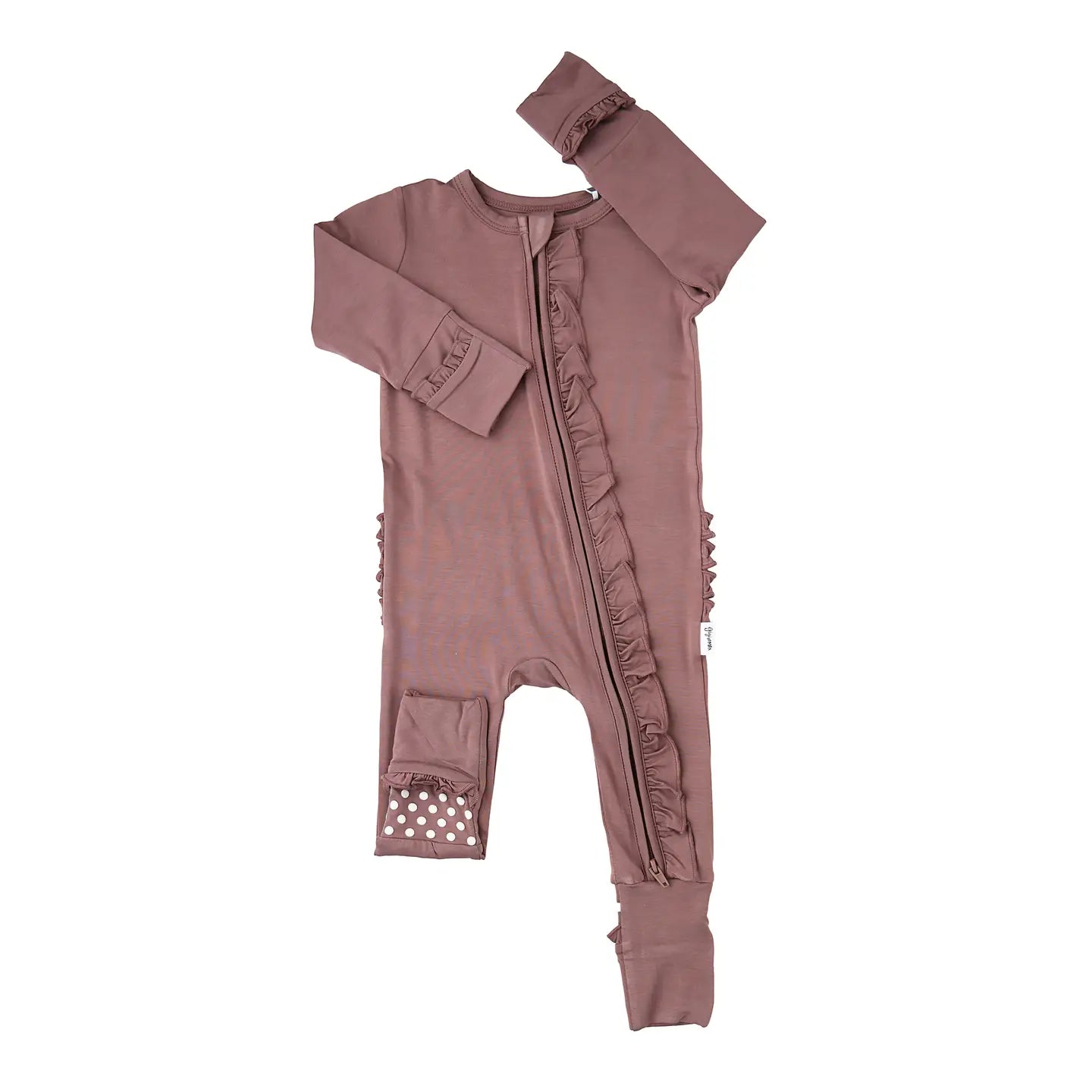 Gigi and Max Mauve Ruffle Zip Bamboo Keepsake Two Way Zipper Baby Outfit